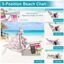 Suteck Beach Chair, Adjustable 5-Position Backpack Beach Chairs for Adults Kids, Foldable Lay Flat Chair with Cooler Bag, Cup Holder and Lumbar Pillow, Reclining Lay Down Chairs (1, Rainbow Pink), Oversized