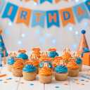 48 Pcs Orange Cartoon English Accessories Cupcake Ring Cartoon Birthday Decorations Orange English Cake Topper Ring Cupcake Topper for Birthday Baby Shower Party Decorations