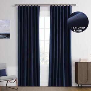 Joywell 100% Blackout Linen Curtains 84 Inches Length Long, Rod Pocket/Back Tab/Hook Belt/Clip Rings, Thermal Insulated Darkening Drapes for Bedroom Living Room Indigo (2 Panels,52 x 84,Navy Blue)