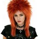 BESTBEL+Hair Cap 80s Rocking Diva Wig 70s Long Orange Mullet Wig Ginger Wigs for Women Long Spiky Wigs with Bangs Rocker Anime Funny Hair for Halloween Cosplay Womens Cosplay Outfit for Costume Party