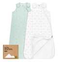2-Pack Organic Baby Sleep Sacks, 100% Cotton - Soft & Breathable 0.5TOG Baby Wearable Blanket, Toddler Sleeping Sack 6-18 Months, Easy to Wear Transitional Swaddles for Newborns, Infants (Bunnies, M)