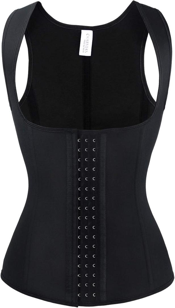 Charmian Women's Latex Underbust Waist Training Cincher Steel Boned Body Shaper Corset Vest Vest-Black X-Large