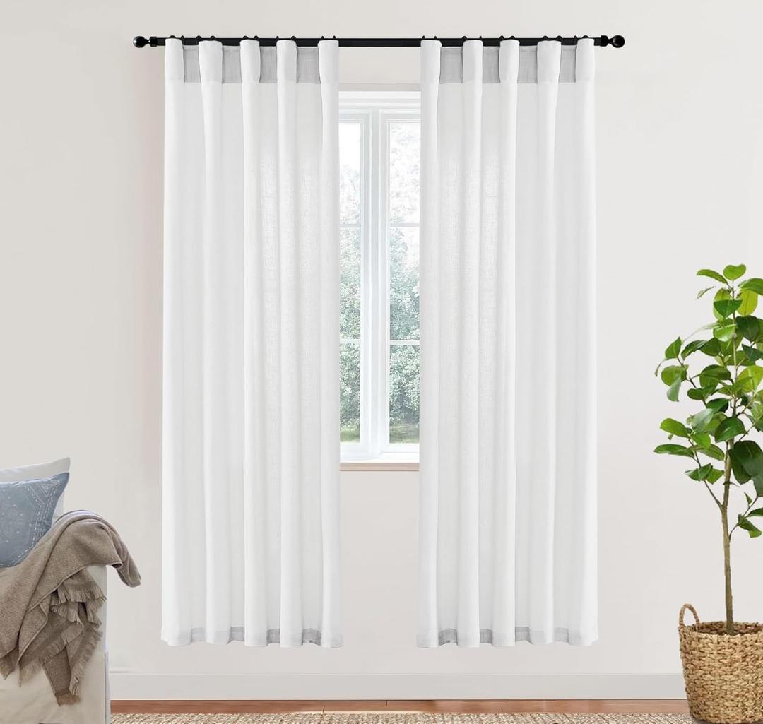 XTMYI White Sheer Closet Curtains 78 Inches Long for Bedroom Open Closet Door,2 Panels Set Semi Privacy Linen Cotton Drapes for Living Room Dining Room,78in Length