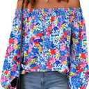 KIRUNDO Off The Shoulder Tops for Women 2026 Spring Summer Tops Boho Floral Blouse Long Sleeve Shirts Fashion Clothing (S)