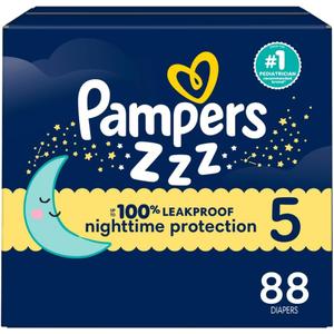 Pampers ZZZ Overnight Diapers, Size 5 (27+ lbs), 88 Count, Nighttime Protection Disposable Baby Diaper, Night Time Leak and Skin Protection