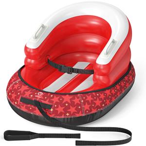 QPAU Snow Sled for Toddlers 1-3 with Canvas Cover, Inflatable Baby Sled with 3-Sided Protection, Tow Strap & Handles, Kids Snow Tube for Skiing & Sledding Outdoor Toys