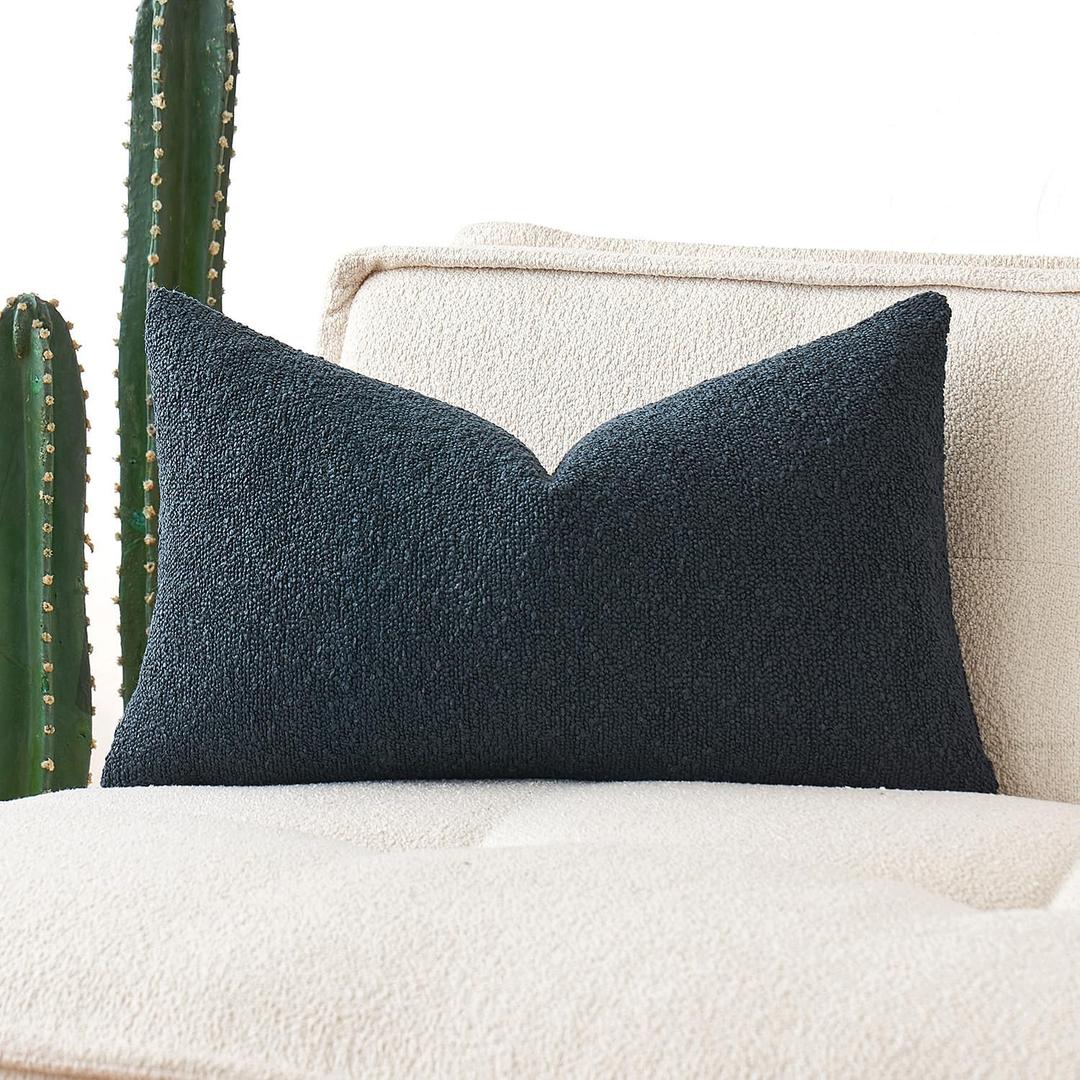 MIULEE Textured Boucle Throw Pillow Cover Navy Blue Accent Solid Lumbar Pillow Case Decorative Soft Pack of 1 Couch Cushion Chair Sofa Bedroom Livingroom Home Decor,12x20 Inch