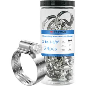 24PCS Adjustable Hose Clamps, 304 Stainless Steel Worm Gear, 1" to 1-5/8"(25-40mm), Rolled Edge No Perforations, Heavy Duty Reusable Pipe Clamp for Home, Auto, Piping, Marine, Industrial