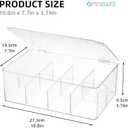 Divided Clear Plastic Organizer Bin with Hinge Lid, 8 Sections Tea Bag Storage Box for Kitchen, Snacks, Spice Packets,Pouches, Stackable Storage Bin (Two)