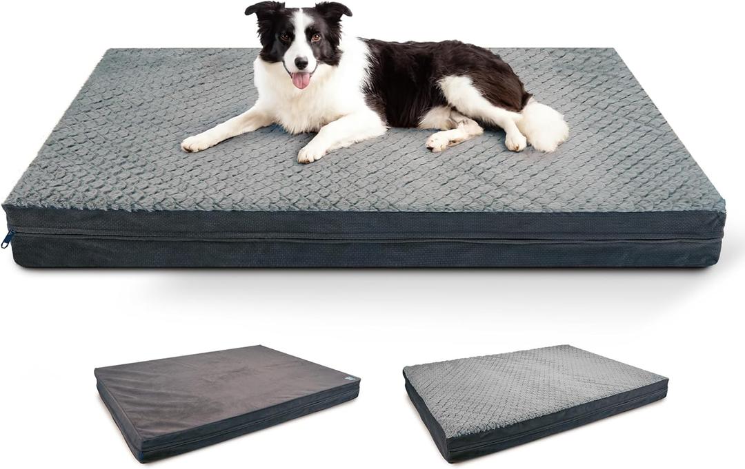 Sytopia Washable XL Dog Bed for Small, Medium, Large Dogs  Double-Sided Plush, Waterproof, Removable Cover, Thick Orthopedic Support, Durable Multi- Size Comfort Clearance Indoor Flat Dog Bed (44.8''L x 34.2''W x 3.9''Th, Grey)