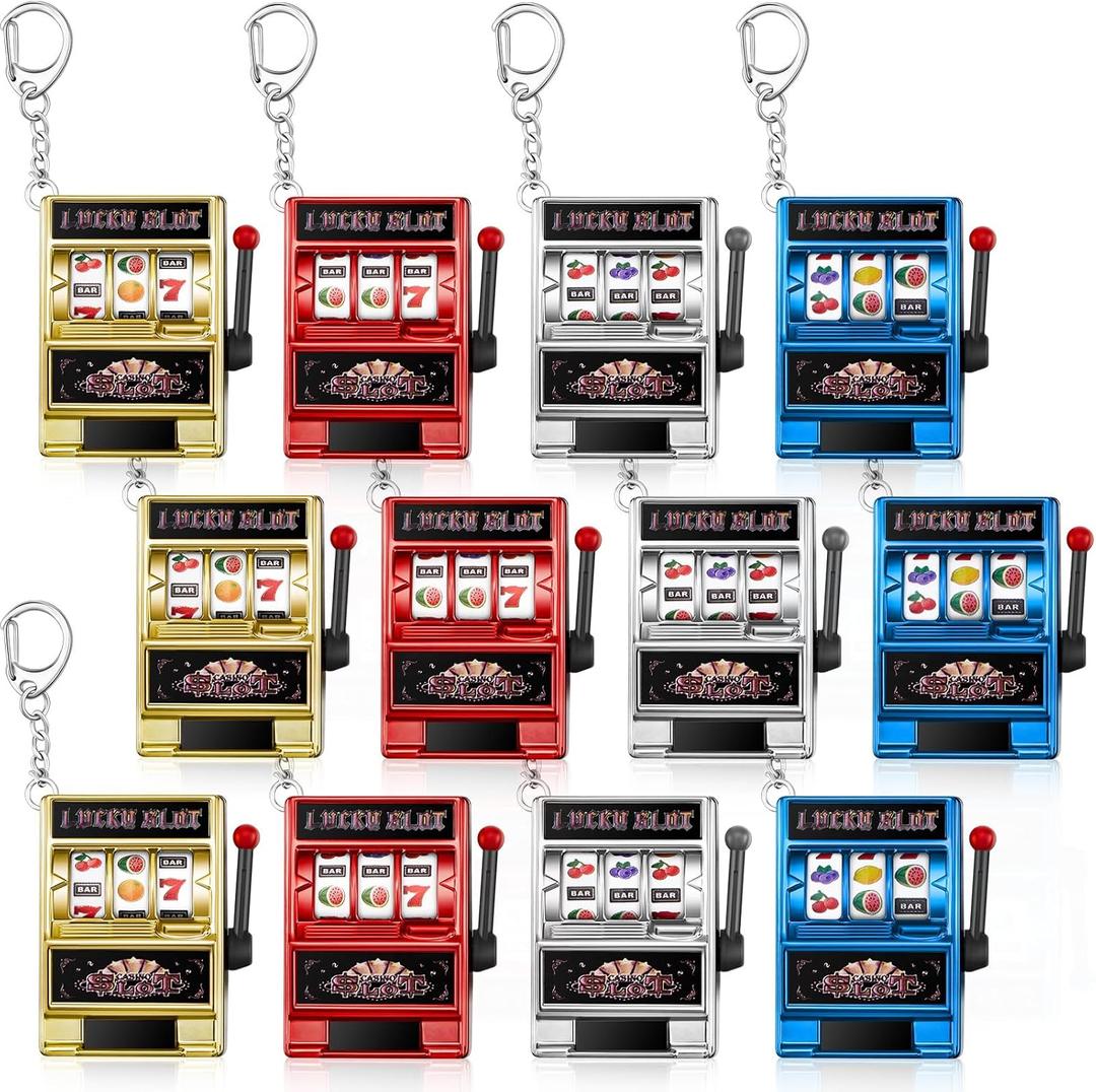 Panelee Slot Machine Keychain Bulk Las Vegas Keychains Mini Casino Kawaii Decoration for Las Vegas Carnival Party Gifts (Red, Gold, Blue, Silver)
