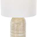 Deco 79 Wood Room Table Lamp Accent Lamp with White Drum Shade, Lamp 14" x 14" x 27", Brown