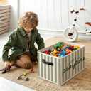 Kids Playroom Foldable Storage Bins Box with Handles, Long Live Playtime Retro Green Striped Decorative Storage Boxes Baskets Toybox Organizer for Kids Nursery Room Bedroom Playroom