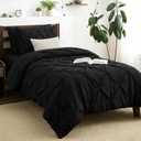 CozyLux Twin Comforter Set with Sheets Black, 5 Pieces Pintuck Bed in A Bag, Twin Bed Set Gift for Family, Pinch Pleat Bedding Set with Comforter, Sheets, Pillowcase & Sham