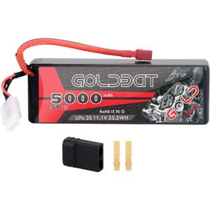 GOLDBAT 11.1V 5000mAh 3S 50C LiPo RC Battery Hard Case Pack with T Connector for Emaxx Axial RC Car Truck Buggy Truggy Vehicle