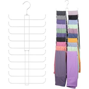ZEDODIER Legging Organizer for Closet Hanging, 2 Pack Rotatable Sturdy Hanger for Girls' and Adult XS/S Leggings, Holds Up to 20 Leggings, Space-Saving Closet Organizers and Storage, Silver