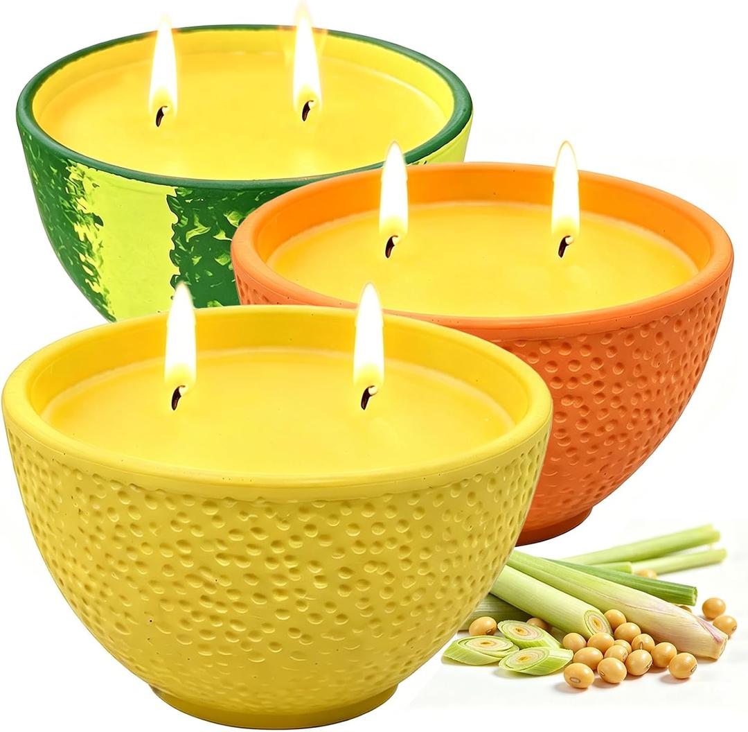 Citronella Candles Outdoor, Natural Soy Wax Candles for Patio, 3 Packs 90 Hours Long Burning Citronella Scented Candle Set for Home, Garden, Yard, Outdoor, Camping, Party, Indoor, 4.23oz Each, 2-Wick