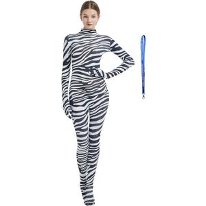 Full Bodysuit Include Zipper Helper Womens Costume Without Hood Spandex Zentai Unitard Body Suit (Large, Zebra)