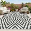 Outdoor Rug - 8x10 Outdoor Area Rug for Patio - Easy to Clean - Black and White Diamond Pattern - Outside Rug by Joylee