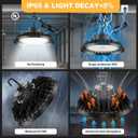 BFT UFO LED High Bay Light 150W 5000K 0-10V Dimmable 22500LM High Bay led Shop Lights 600W HID/HPS Replacement,5' Cable with Plug,IP65 Hanging Hook,Shop Lights for Warehouse Garage Gym,Workshop