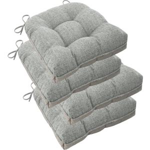 ELFJOY Chair Cushions for Dining Chairs 18" x 18" x 3" Kitchen Chair Cushions Set of 4 Tufted Chair Pads with Ties and Non-Slip Backing Comfortable Seat Cushion for Indoor Dining Room,Light Grey