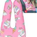 Barydat Car Pillow 28 x 18 Inch Car Travel Pillow Pink Unicorn U Shaped Neck Pillows Sleeping Reading Pillows for Long Distance Soft Washable Airplane Pillow for Adults Head and Body Support