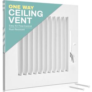 Home Intuition Ceiling Register - Air Vent Covers for Home Ceiling or Wall - 12X8 Inch (Duct Opening) 1-Way White Grille Register Cover with Adjustable Damper for HVAC Heat and Cold Air Conditioner