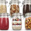 32 oz 6Pack Glass Mason Jars with Airtight Clip-Top Lids, Wide Mouth Reusable Glass Canning Storage Containers Jars for Kitchen, Jams, Pickling, Coffee Beans & Meal Prep (32 oz)