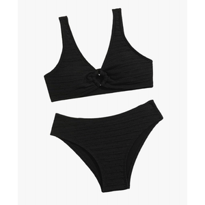 Bathing Suits for Girls Teens Kids Texture Swimwear Knot Front Ruched Triangle Bikini Sets Tankini Two Piece Swimsuit, 14Y