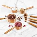 Copper Stainless Steel Measuring Cups and Spoons Set,8 Piece Measuring Cup Set with Wooden Handle and Metric and US Measurements，Copper Polished Finish，for Cooking and Baking in The Kitchen