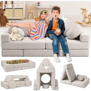 Lunix Modular Kids Play Couch, 14-Piece Fort Building & Climbing Foam Set, 55 inches x 27.5 inches x 21.2 inches