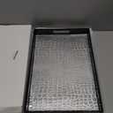 17.5"x12" Silver & Black Glossy Crocodile Faux Leather Serving Tray Beautiful Modern Elegant Decorative Tray with Handles Ottoman Coffee Table Tv Remote Storage for All Occasion's