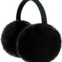 FSTEOE Winter Ear Muffs Women Warm Earmuff Girls Ear Warmers Soft Plush Outdoor Adjustable Ear Cover (Black, S)