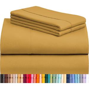 LuxClub 4 PC Queen Sheet Set, Breathable Luxury Bed Sheets, Deep Pockets 18" Wrinkle Free Cooling Sheets Machine Washable Hotel Bedding Silky Soft - Medallion Gold Queen