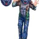 Boys Werewolf Costume, 2 Pcs Howling Wolf Suit Jumpsuit with Mask for Kids Girls Halloween Dress Up 5-6 Years