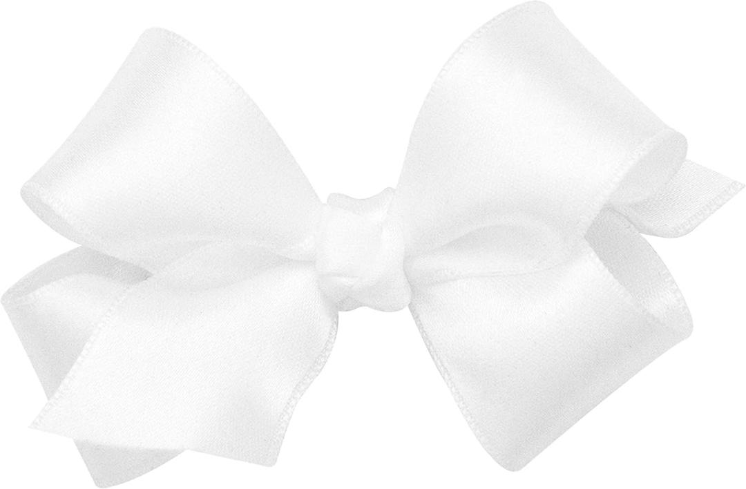 Wee Ones Girls' Classic French Satin Hair Bow on a WeeStay Clip with a Knot Wrap Center, Mini, White