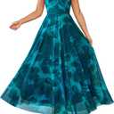 BTFBM Women Summer Floral Maxi Dresses Elegant Spaghetti Strap Dress Printed Party Dress Beach Long Dresses (Medium, Floral Blue Green)