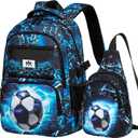 Bluboon Kids Backpack Boys Camo Bookbag Teens Elementary School Bag Daypack Travel Back Pack Middle school (Boy-football 2pcs)