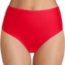 Tempt Me Women's High Waist Bikini Bottom - Full Coverage Bathing Suit Swim Bottom 2025 Swimsuit Swimwear (Red, S)
