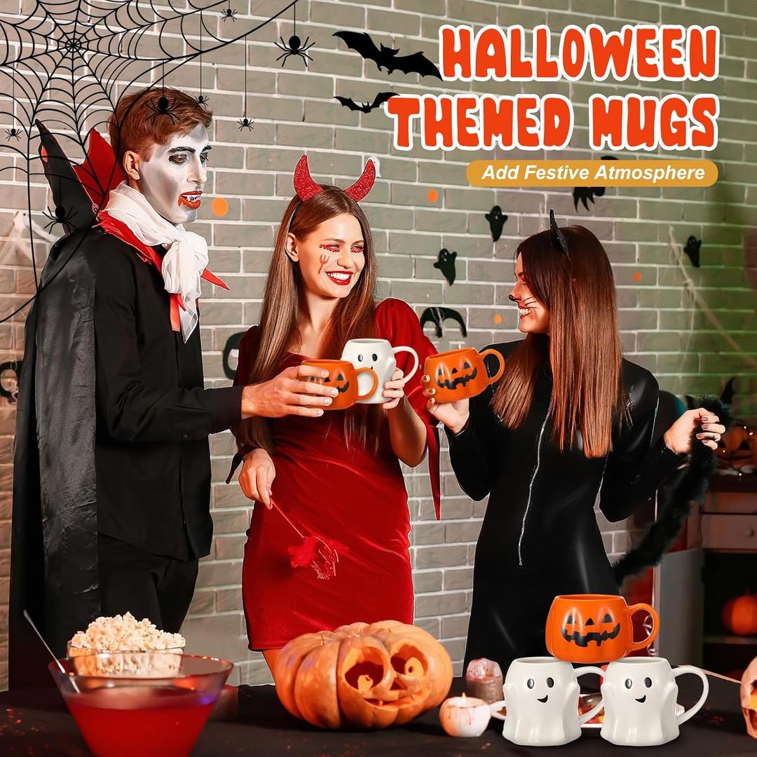 Didaey 3 Pcs 14oz Halloween Pumpkin Mug Ghost Coffee Mug Cute Pumpkin Coffee Cup Halloween Ceramic Cups for Home Decorations