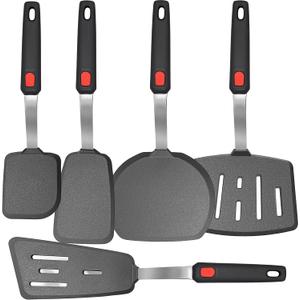 Mixed 5 Piece Silicone Spatula Set, 600F Heat-Resistant No-Melt Rubber Spatula Handle and Blade - Kitchen Cooking Utensils for Nonstick Cookware, Spatula Turner for Egg,Pancake,Burger- Dishwasher Safe