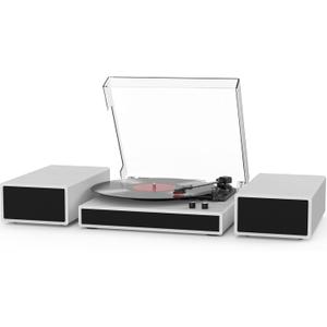 Vintage Record Player with External Stereo Speakers Belt-Drive Turntable Support Bluetooth Wireless Playback Support 3-Speed 33 1/3, 45, 78RPM Record Player for Vinyl with RCA Output Auto Stop (White&Black)