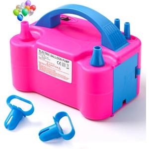 Balloon Pump Electric, Portable Automatic Dual Nozzle Inflator 110V 600W with Tying Tools for Birthday Gender Reveal Baby Shower Balloons Party Decorations (Rose Red)