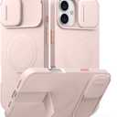 SURITCH for iPhone 16 Plus Case with Magnetic Camera Slide Cover and Adjustable Kickstand, Compatible with MagSafe, Shockproof Bumper Case Slim Protective Cover for iPhone 16 Plus 6.7 Inch, Pink