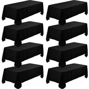 8 Pack Black Table Cloth 60x102 Inch Rectangle Tablecloths for 6 Foot Rectangle Tables, Wrinkle Resistant Washable Polyester Fabric Rectangular Table Cover for Dining Banquet Party