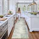 3x14 Hallway Washable Runner Rug - Non-Slip Kitchen Rugs with Rubber Backing Abstract Neutral Low-Pile Carpet Runners for Laundry Room Home Decor Bedroom Bathroom Entryway (Green,3x14)