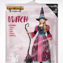 Spooktacular Creations Witch Costume for Girls, Halloween Dress with Broom, Kids Moon Shimmer Witch Set for Wizard Role Play (Large(10-12 yrs), Pink)