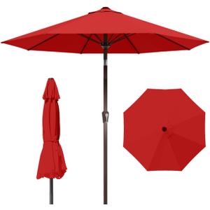 10FT Patio Umbrella Outdoor Market Umbrella with Crank and Tilt, 8 Flexible Fiberglass Ribs, UV-Resistant Waterproof Canopy for Patio, Deck, Garden, Backyard, Red