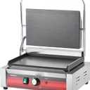 EGGKITPO Commercial Electric Panini Grill with Flat Plates Stainless Steel Sandwich Maker 14"× 9.5" Cast Iron Enamel Plate Countertop Panini Press with Temperature Control for Business 110V 1700W