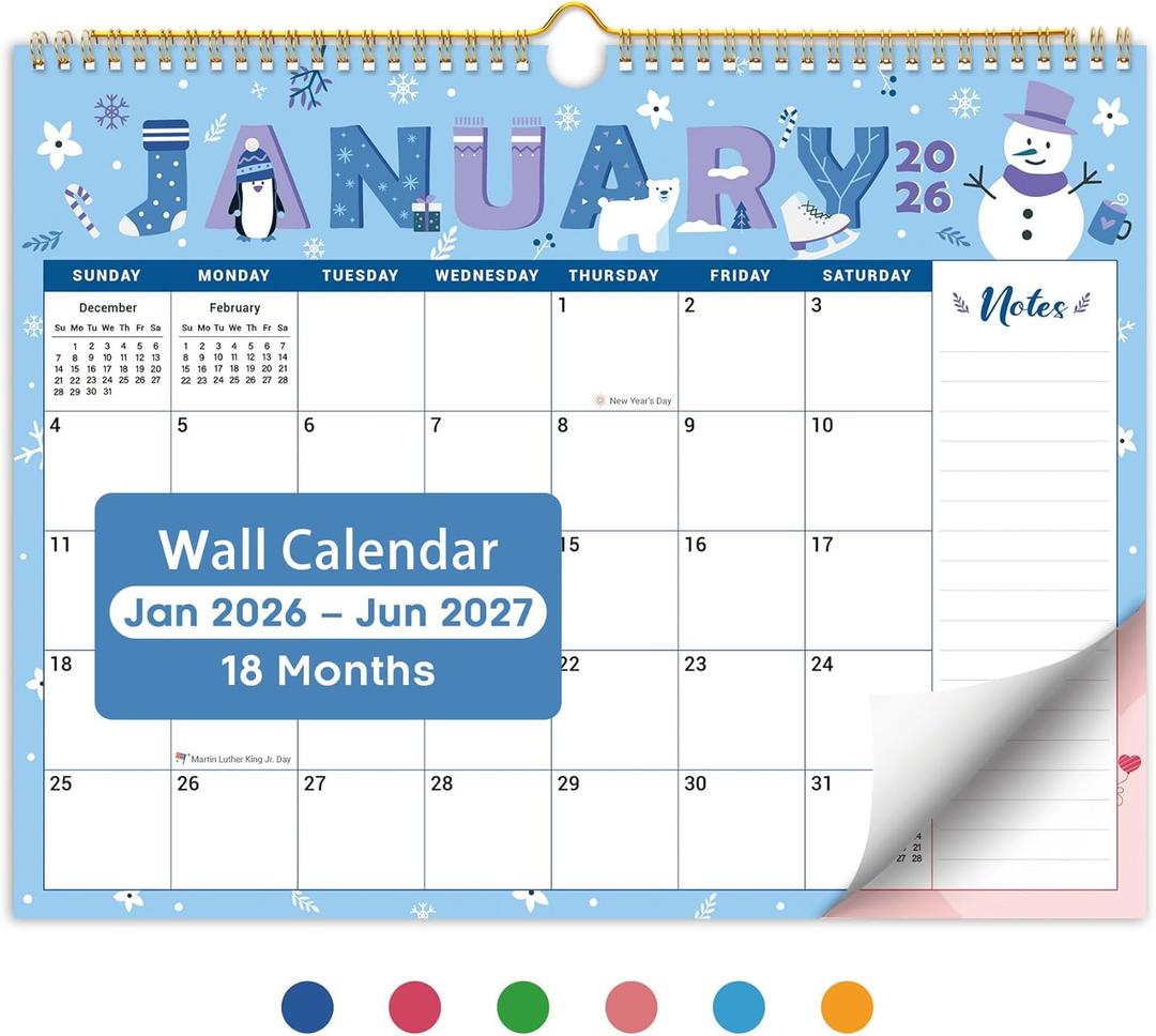 2026 Calendar,18-Month Wall Calendar Runs from Jan 2026 to Jun 2027, 11.5" x 14.7", Large Monthly Calendar with Twin-Wire Binding, Perfect for Home or Office - Seasonal